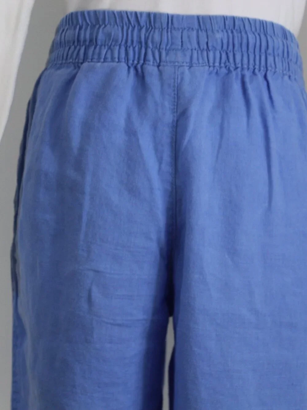 H&M 100% Linen Blue‎ Drawstring Pants Size Small Elastic Waist Wide Leg
